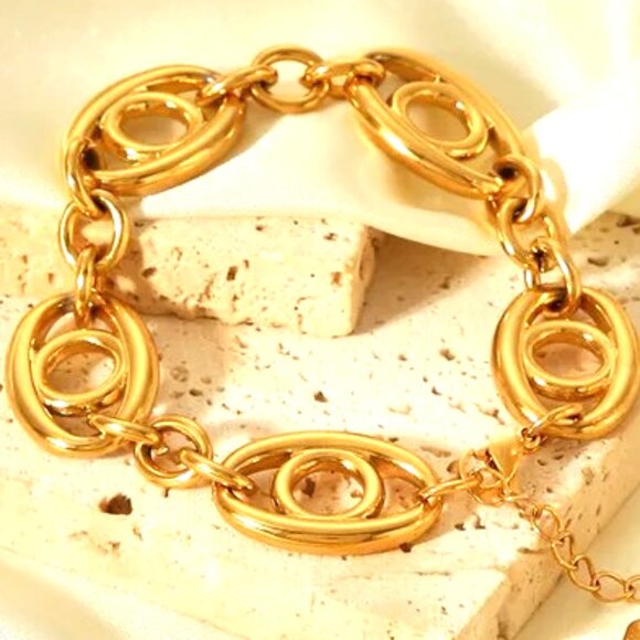 DOUBLE OVAL THICK LINK 18K GOLD DIPPED CHUNKY BRACELET - Picture 4 of 4